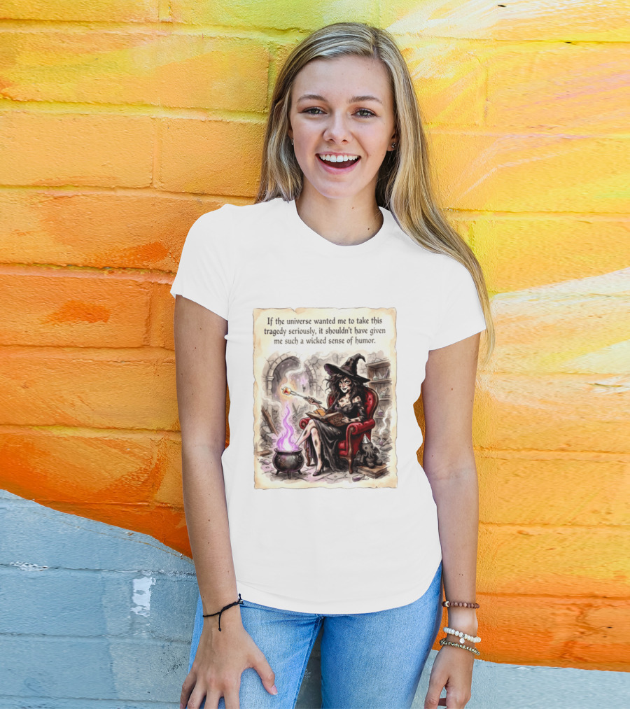 Witch With A Wicked Sense Of Humor And Magic Wand In Stone Room T-Shirt