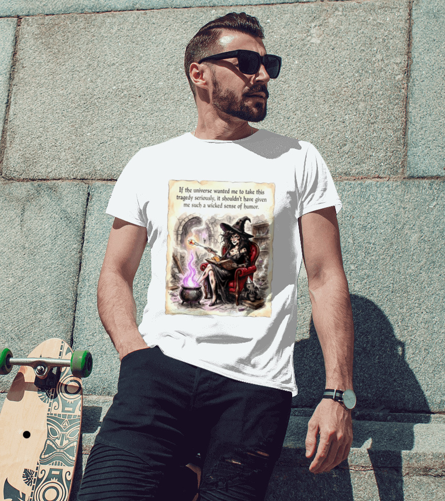 Witch With A Wicked Sense Of Humor And Magic Wand In Stone Room T-Shirt