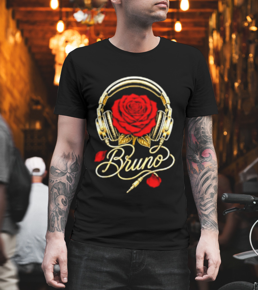 Bruno Headphones And Red Rose T-Shirt