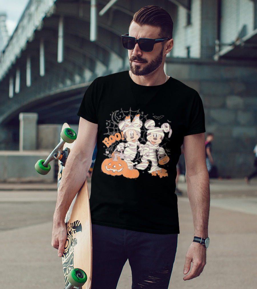 Mickey Minnie Mummy Halloween Boo Disney Spooky Pumpkin T-Shirt