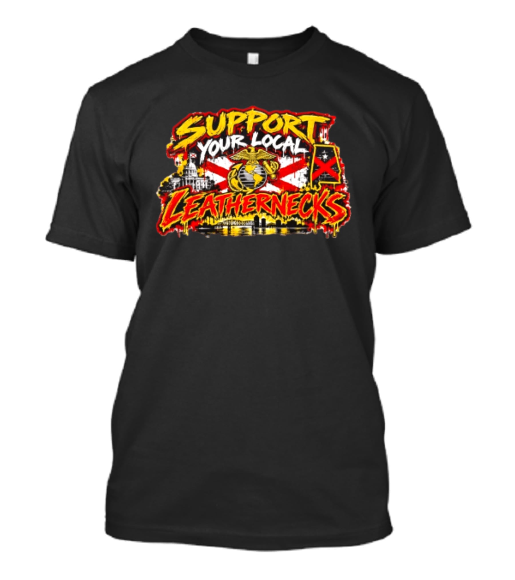 Support Your Local Leathernecks Alabama Marine Emblem Capitol Artillery Flag T-Shirt