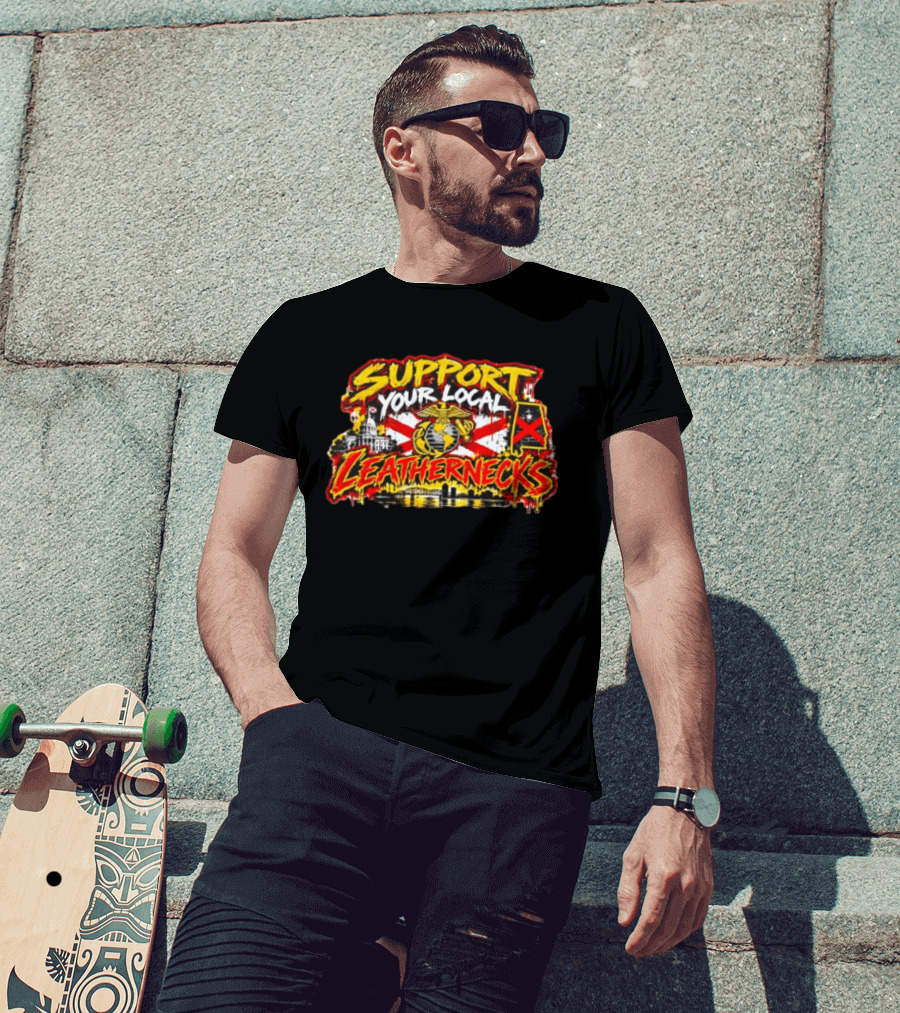 Support Your Local Leathernecks Alabama Marine Emblem Capitol Artillery Flag T-Shirt