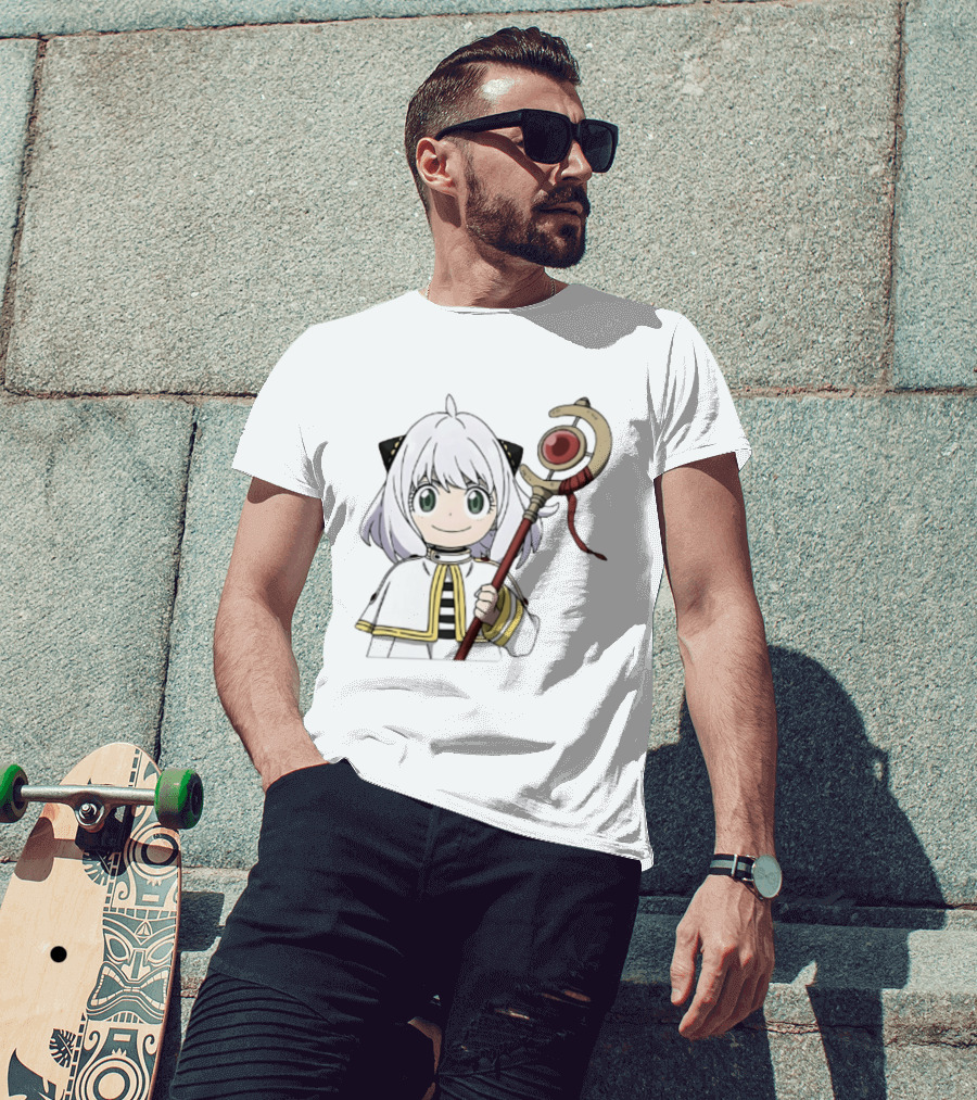 Anya Forger Frieren Crossover Anime Character With Magical Staff T-Shirt
