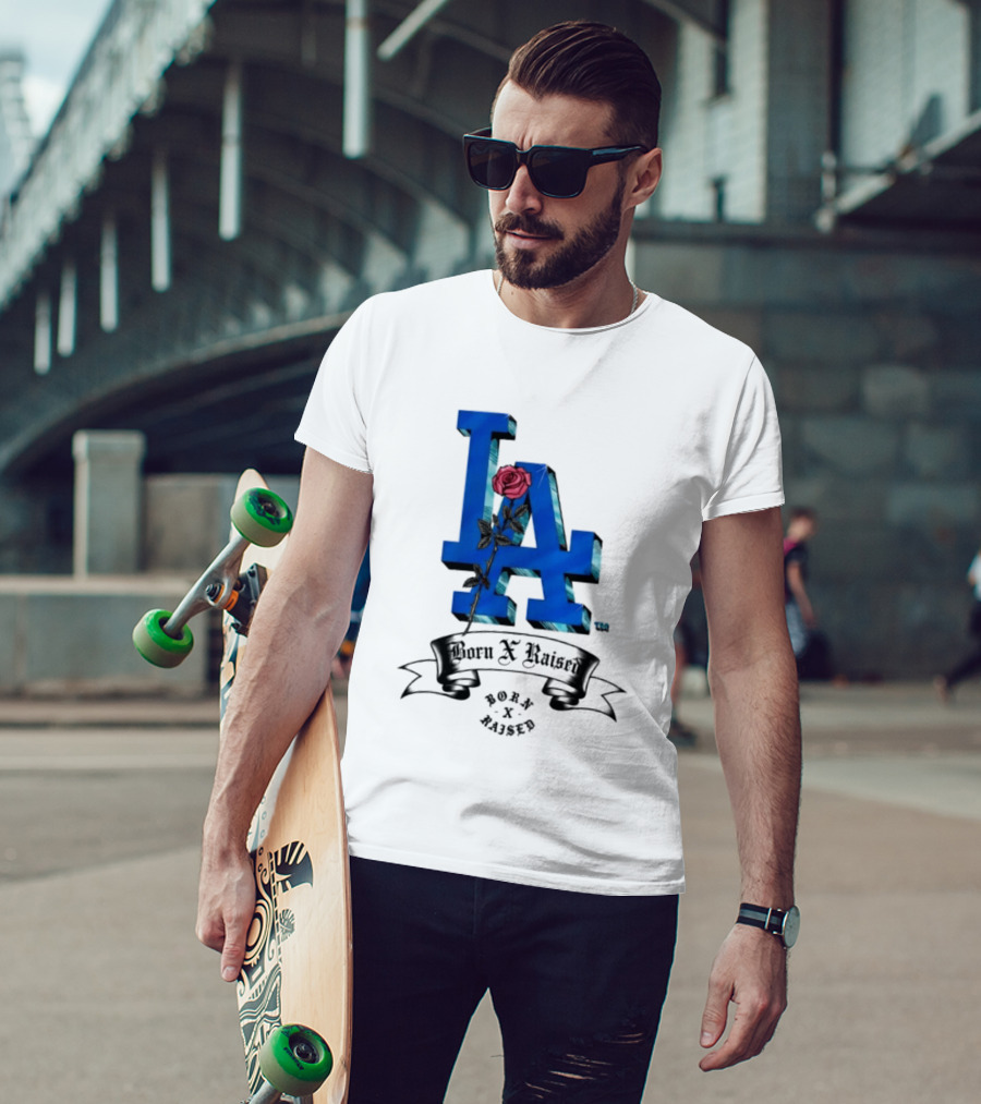Born X Raised X Los Angeles Dodgers Forever Blue LA Rose T-Shirt