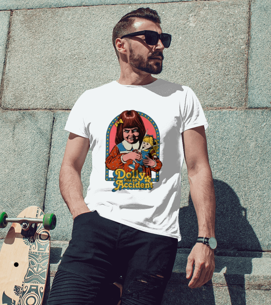 Dolly Has An Accident Creepy Doll Steven Rhodes T-Shirt