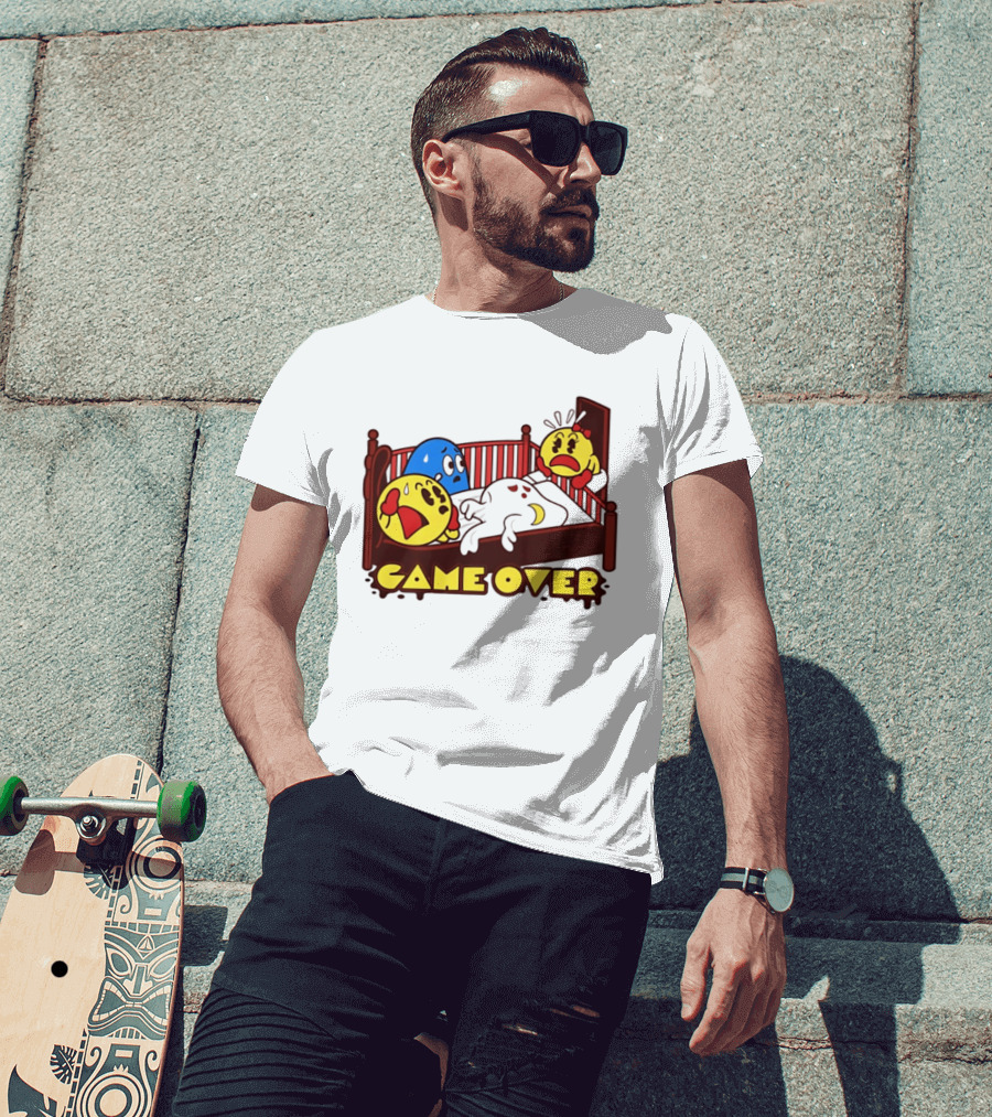Game Over Halloween Pac Man Ghost Bed Scene T-Shirt
