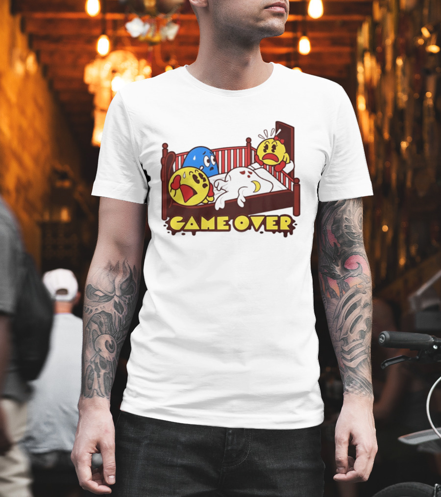 Game Over Halloween Pac Man Ghost Bed Scene T-Shirt