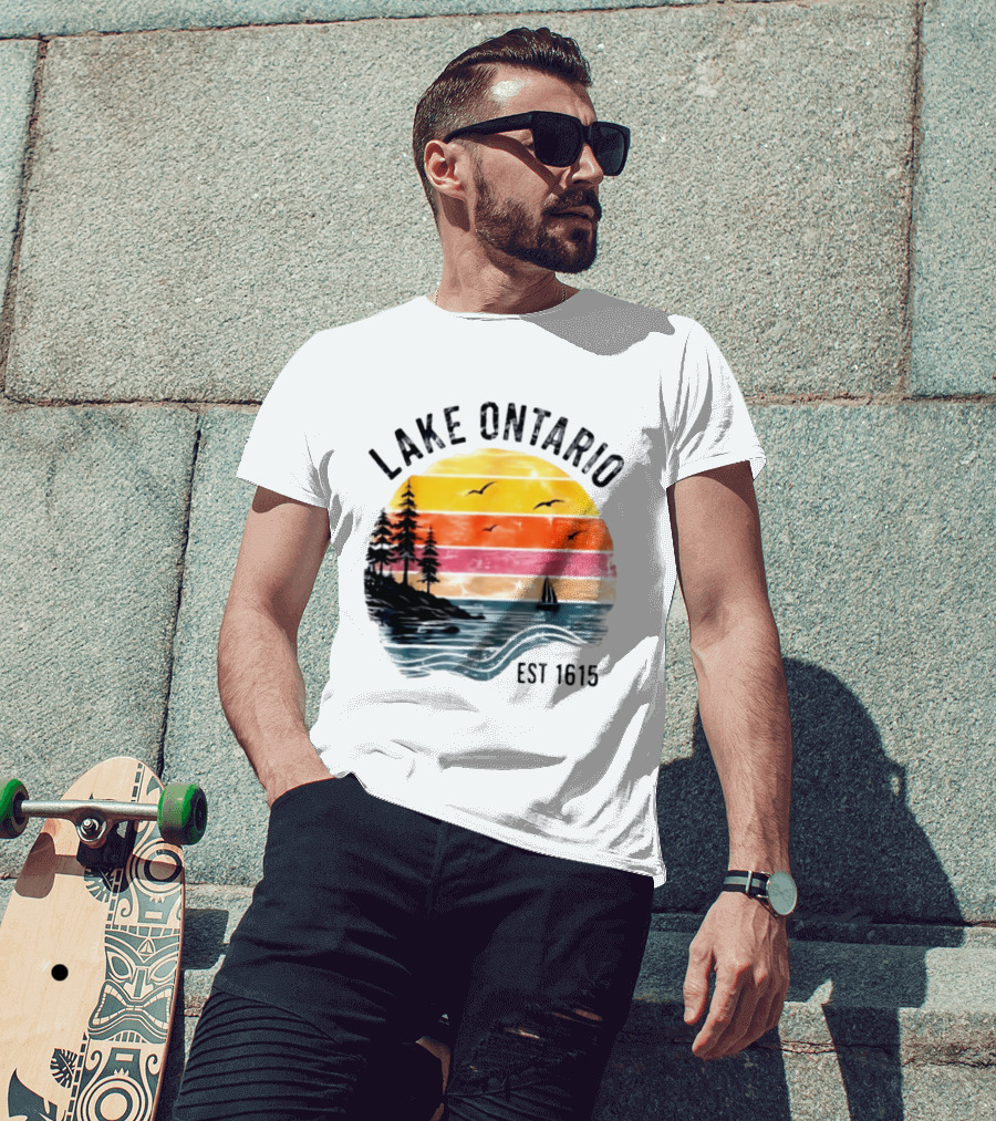 Lake Ontario Est 1615 Great Lakes Nature Sunset Sailing Scene T-Shirt