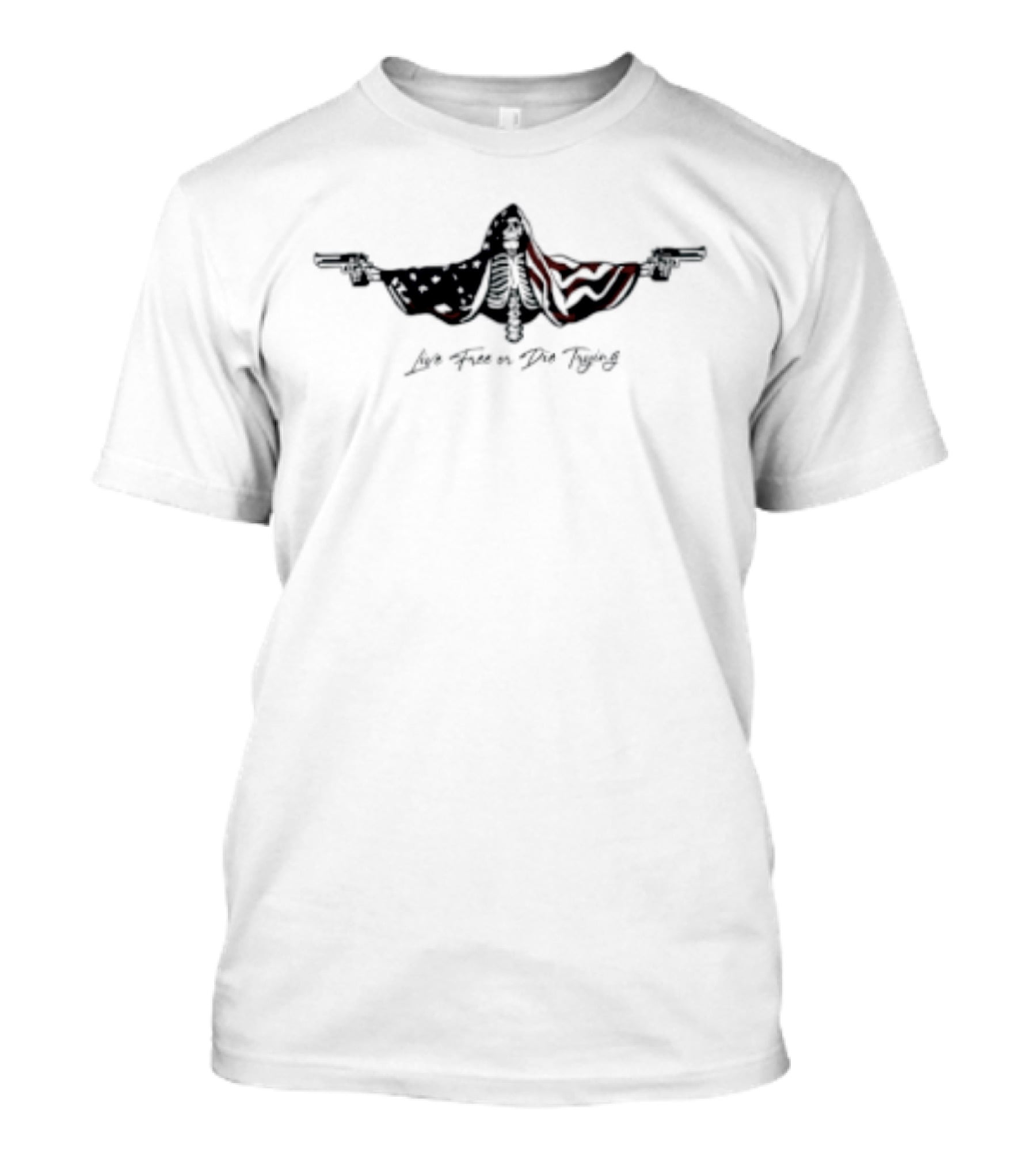 Live Free Or Die Trying Skeleton American Flag Wings T-Shirt