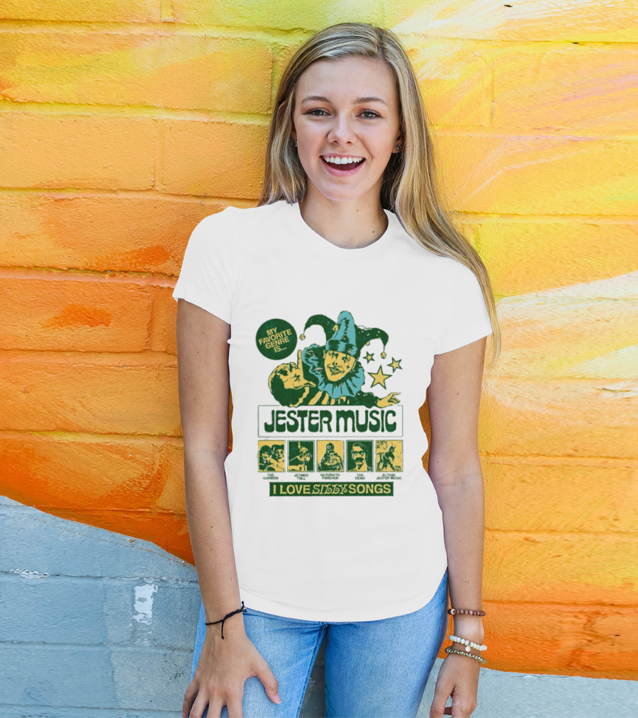 My Favorite Genre Is Jester Music I Love Silly Songs Playful Jester With Stars T-Shirt