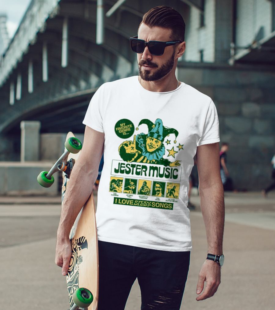 My Favorite Genre Is Jester Music I Love Silly Songs Playful Jester With Stars T-Shirt