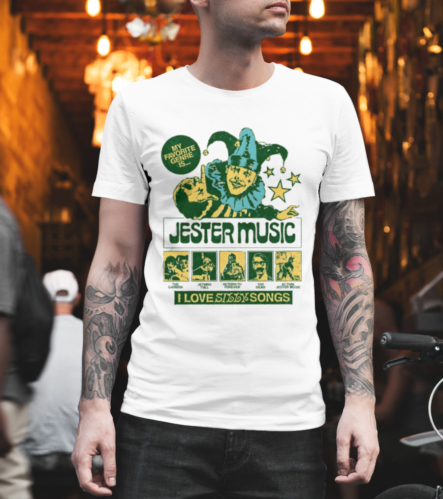 My Favorite Genre Is Jester Music I Love Silly Songs Playful Jester With Stars T-Shirt