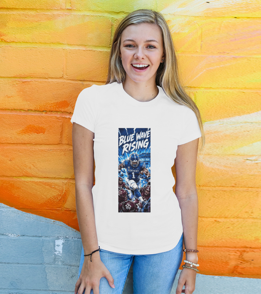 Blue Wave Rising 2026 Kentucky Wildcats Running Back Kyle Field Football Action T-Shirt