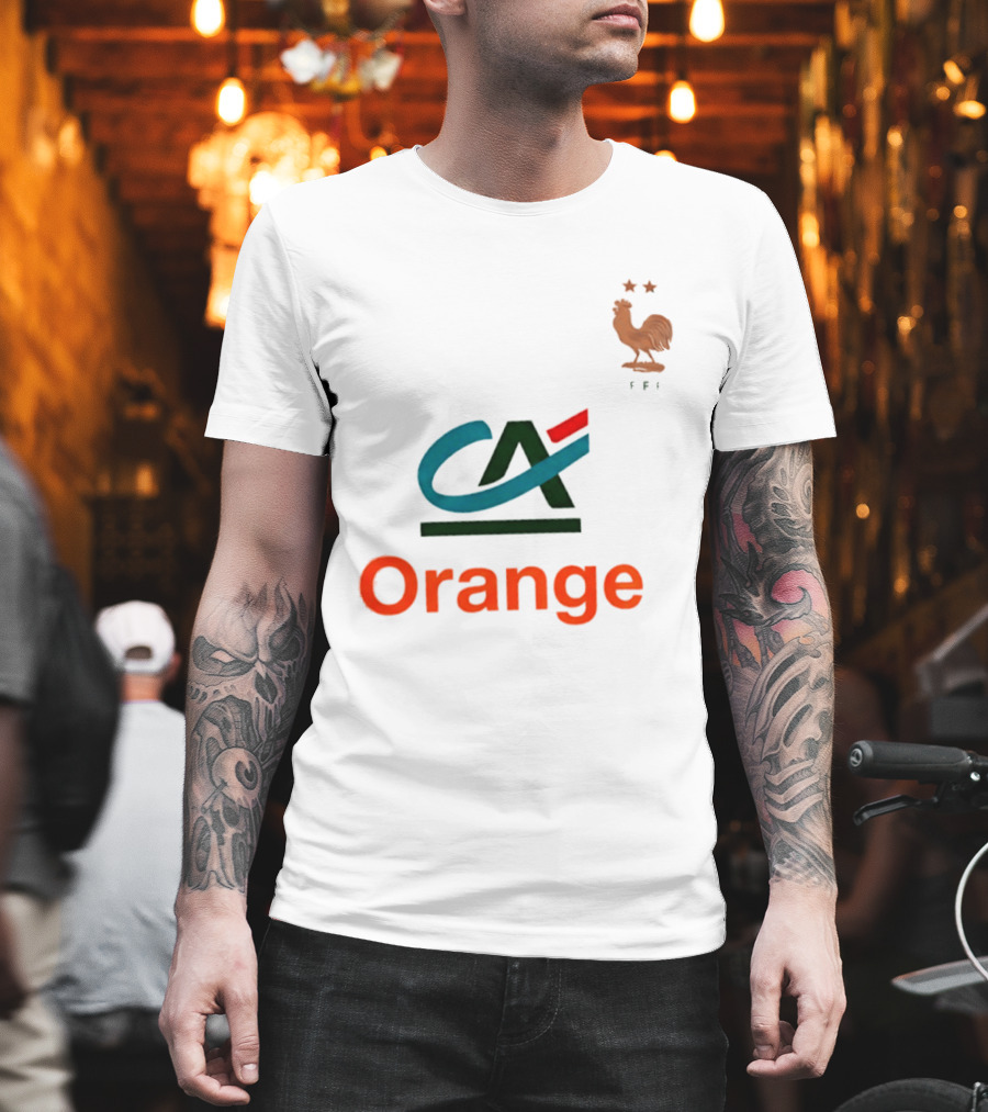 Crédit Agricole Orange Rooster Emblem With Stars And FF T-Shirt