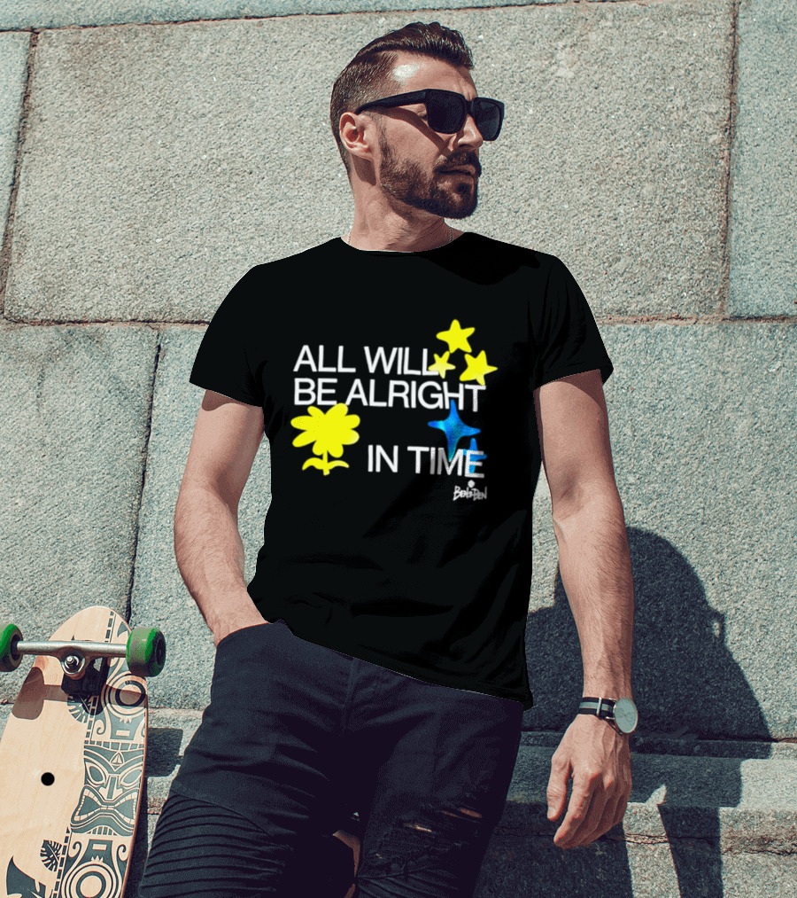 All Will Be Alright In Time OPM Star Text With Yellow Flowers And Stars T-Shirt