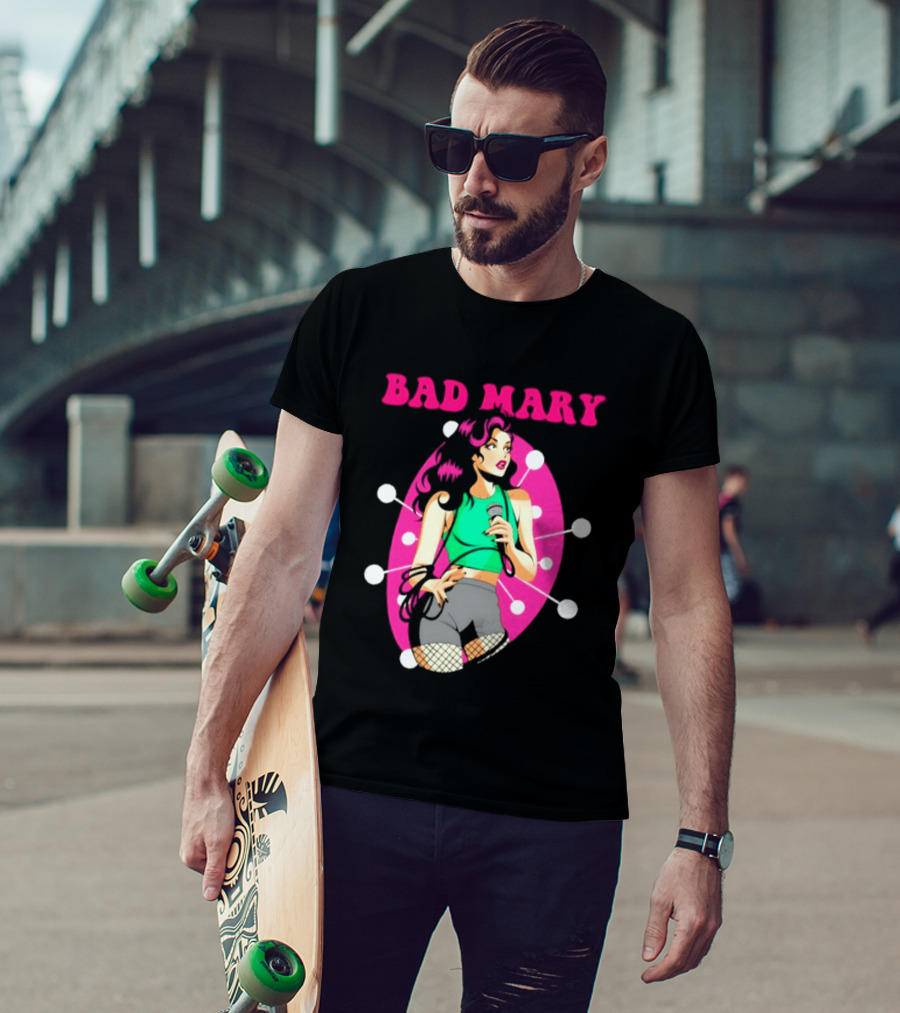 Bad Mary Punk Rock Band Female Singer Microphone Neon T-Shirt