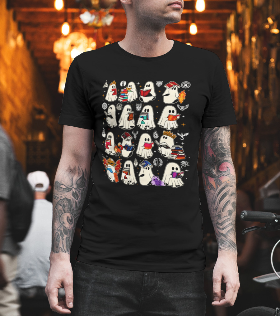 Bookish Ghosts Reading Fantasy Halloween T-Shirt