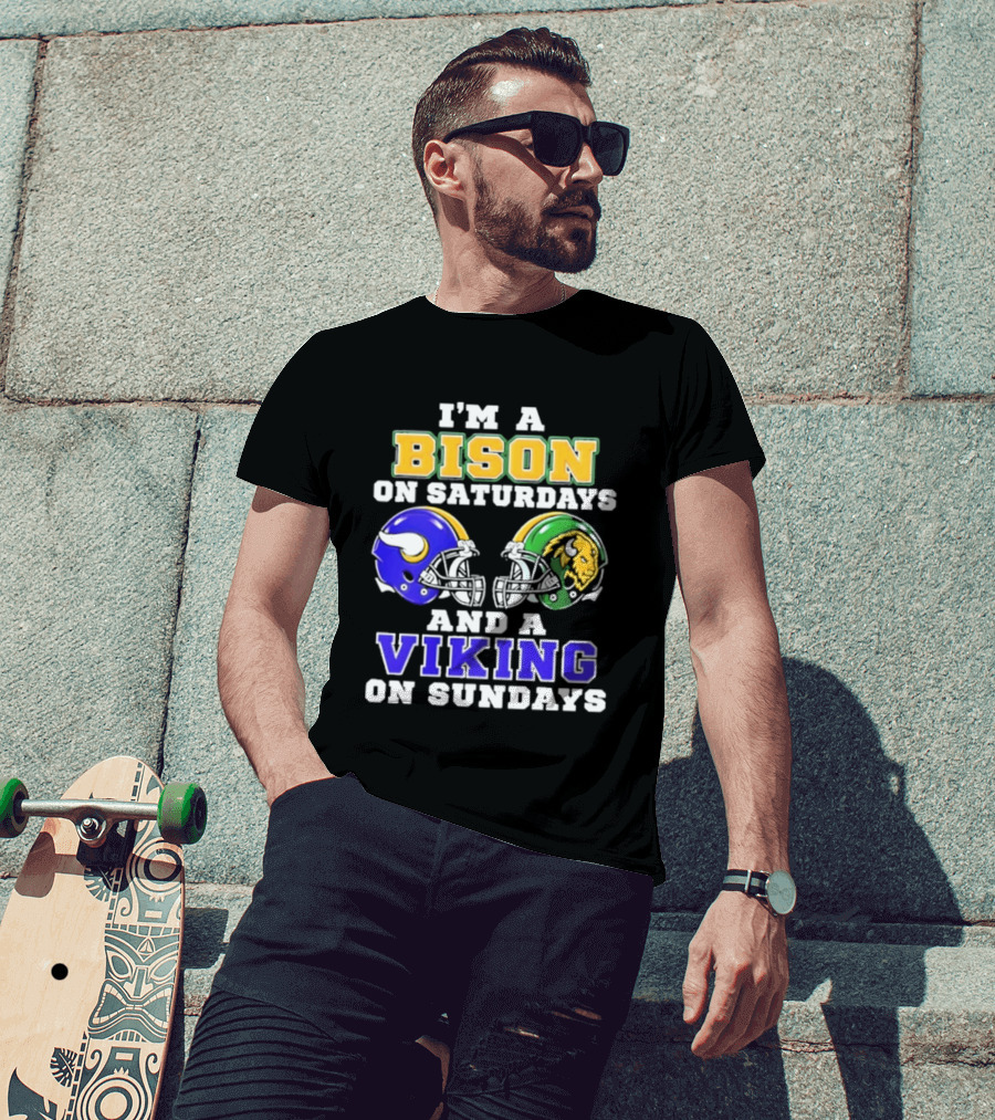 I'm A Bison On Saturdays And A Viking On Sundays Football Helmet T-Shirt