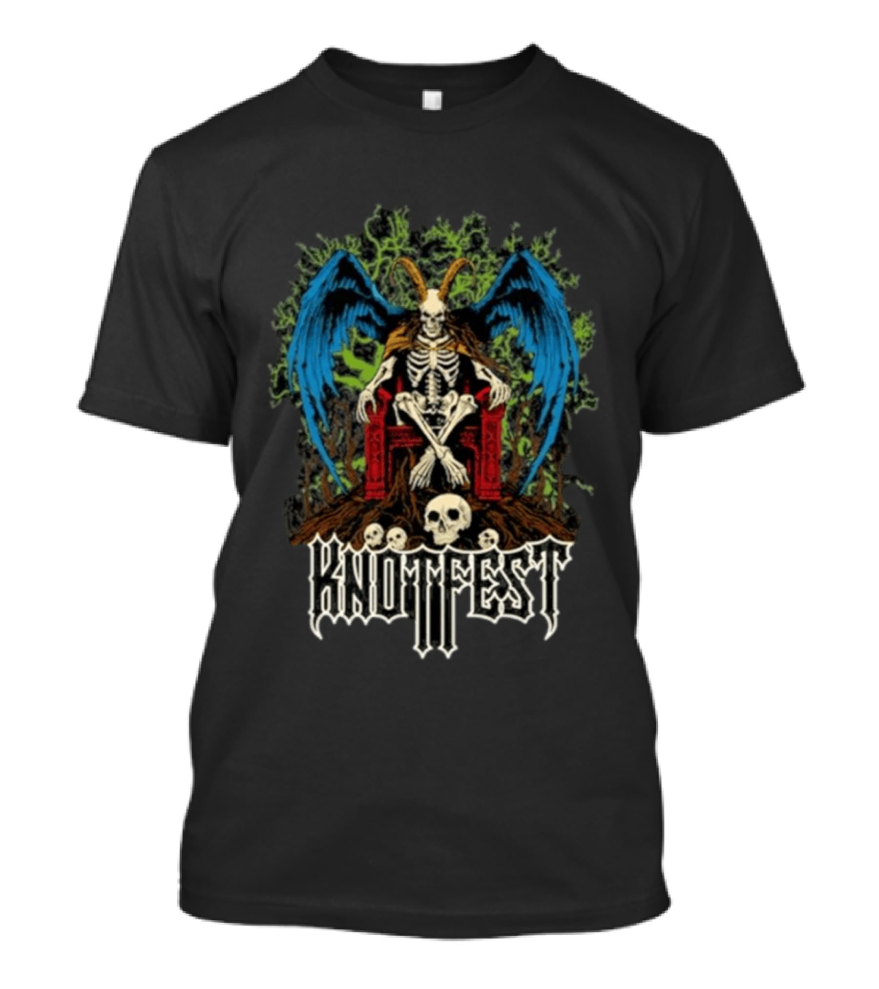 Knotfest Winged Goat God Skeleton Throne Skull Forest T-Shirt