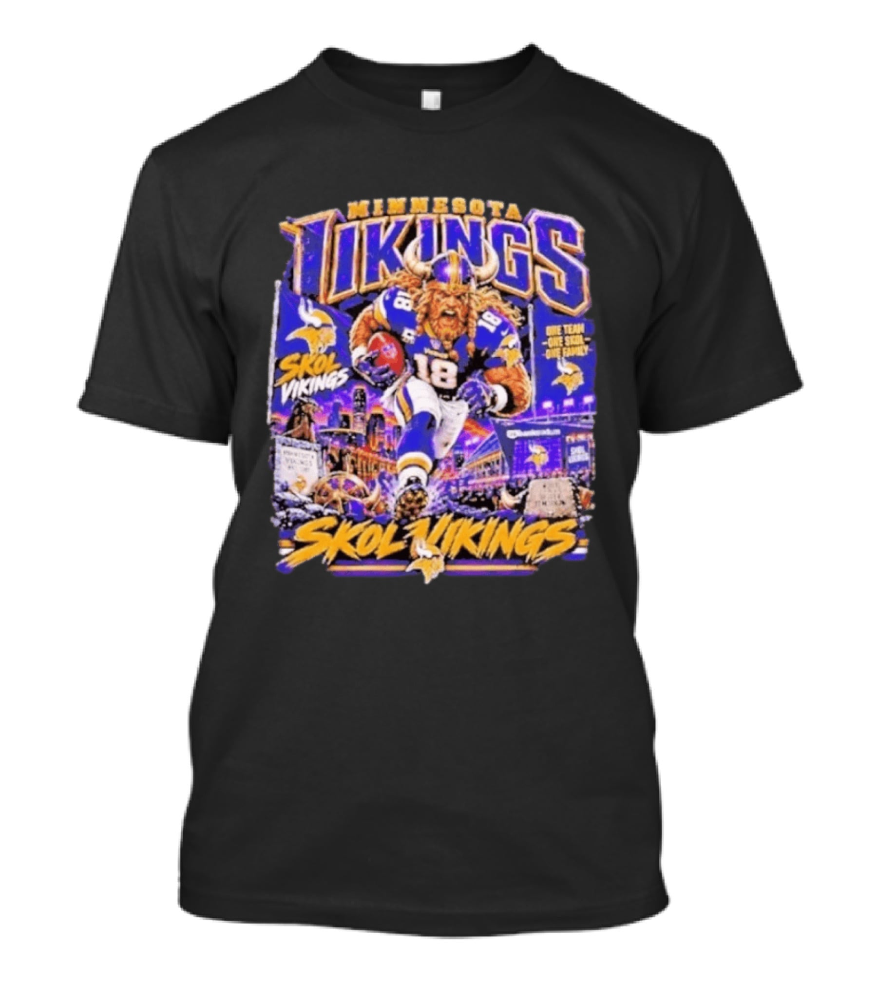 Minnesota Vikings Skol Vikings One Team One Skol One Family 18 Football City Highlights T-Shirt