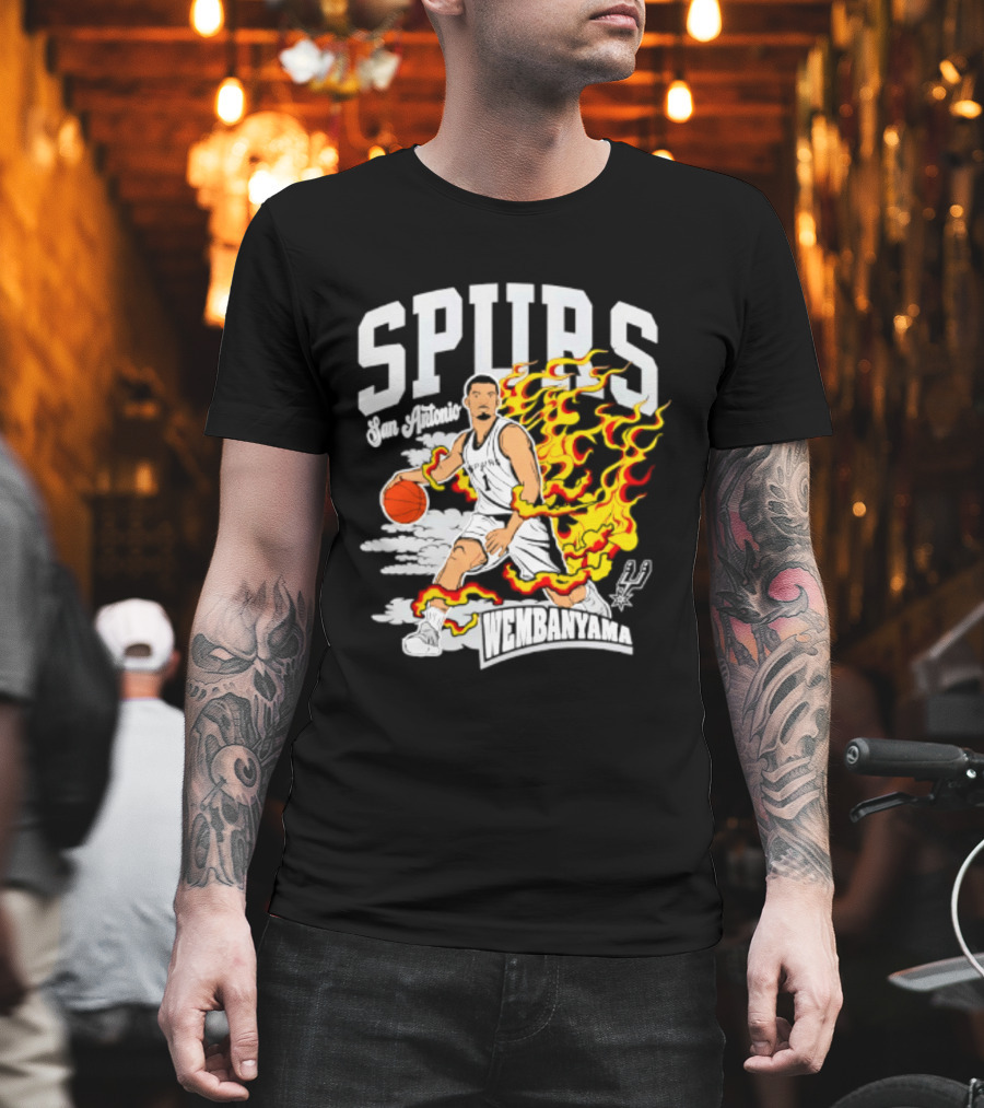 San Antonio Spurs Victor Wembanyama Fired Up Basketball Flames T-Shirt