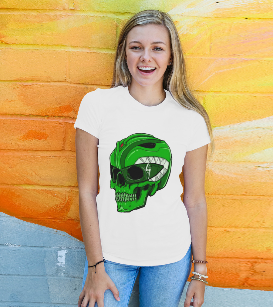 Mighty Morphin Power Rangers Green Ranger Zombie Skull Helmet Mashup T-Shirt