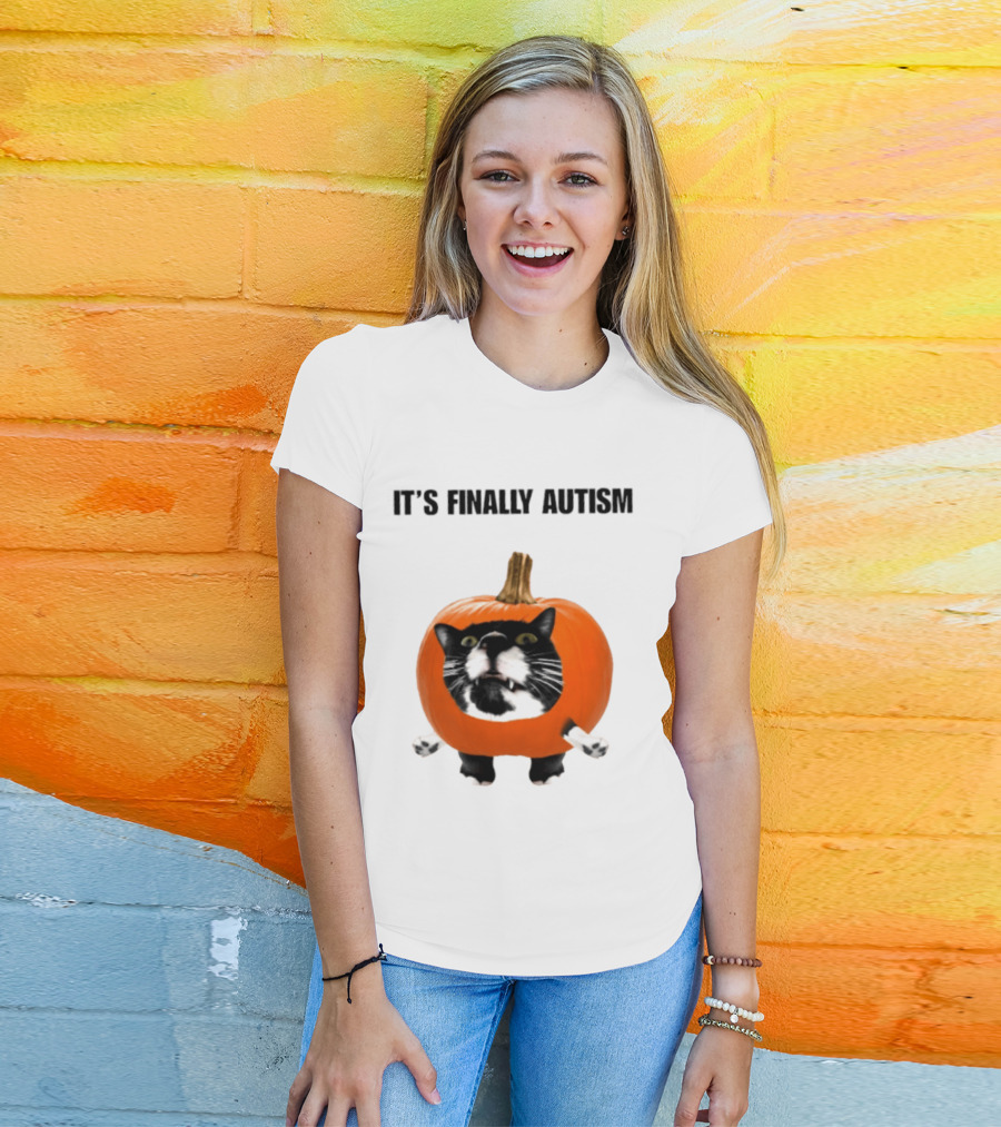 It's Finally Autism Cat Pumpkin T-Shirt