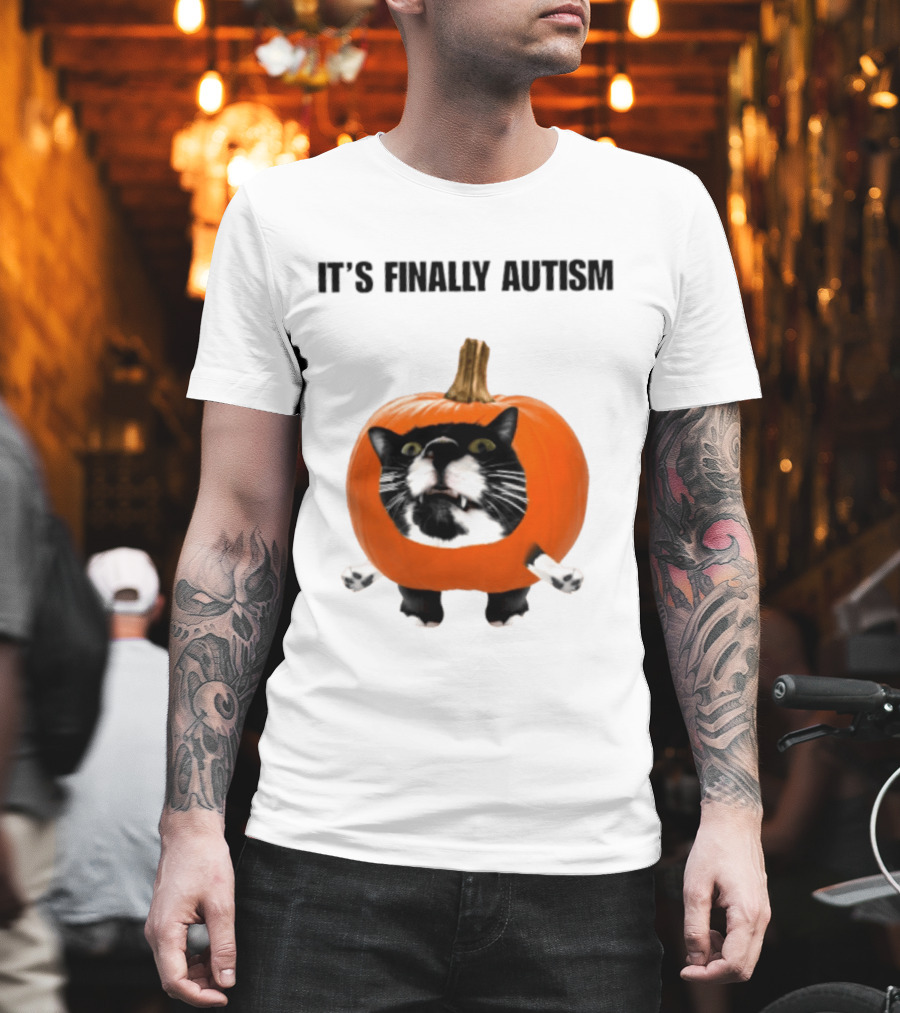 It's Finally Autism Cat Pumpkin T-Shirt
