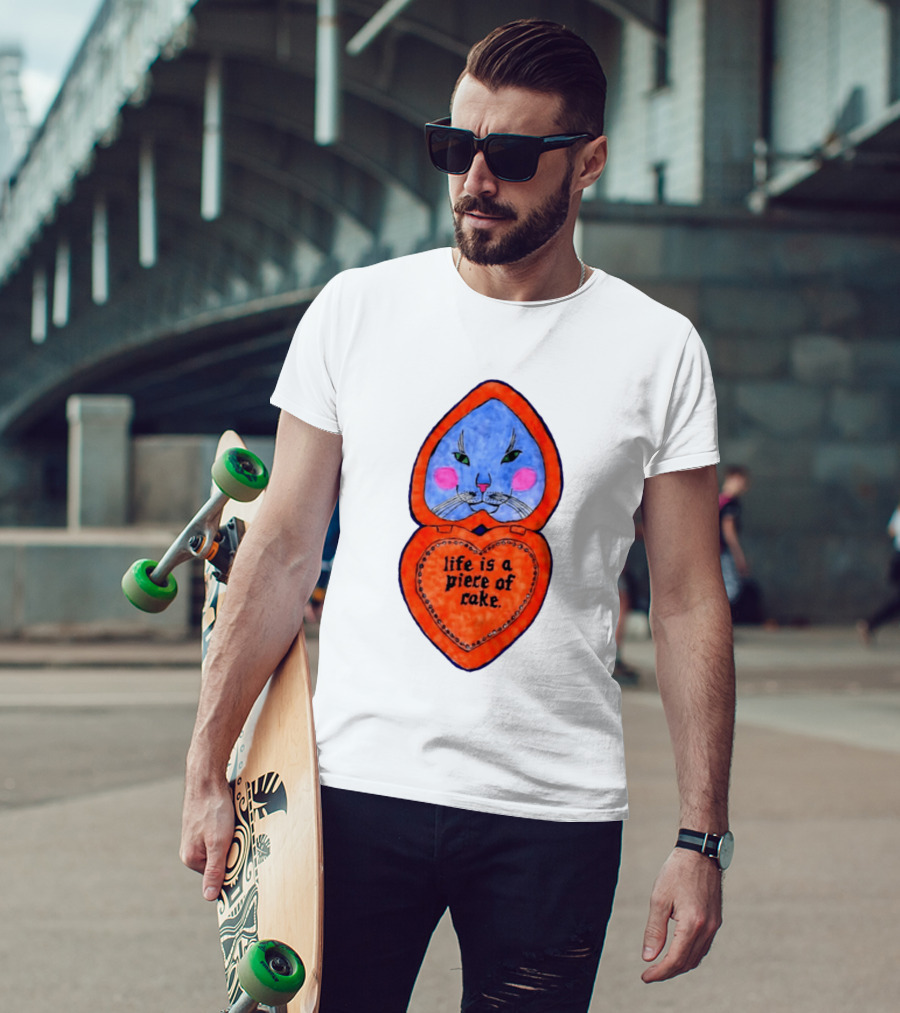 Life Is A Piece Of Cake Cat Heart Mirror T-Shirt