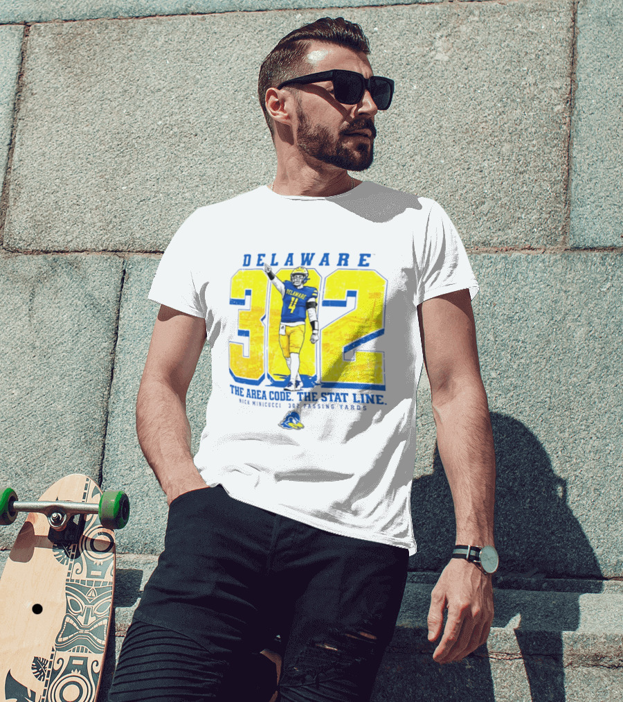 Delaware Blue Hens 302 The Area Code The Stat Line Nick Minicucci 302 Passing Yards T-Shirt