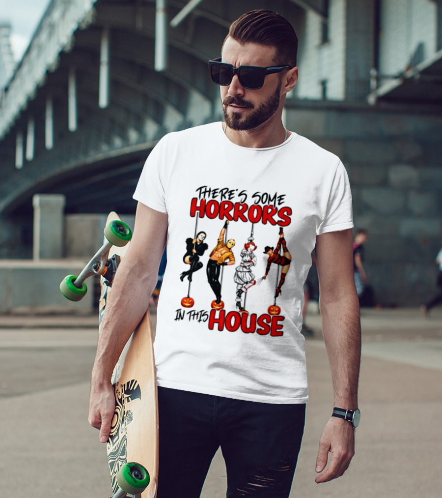 There's Some Horrors In This House Halloween Characters Pumpkin Poles T-Shirt