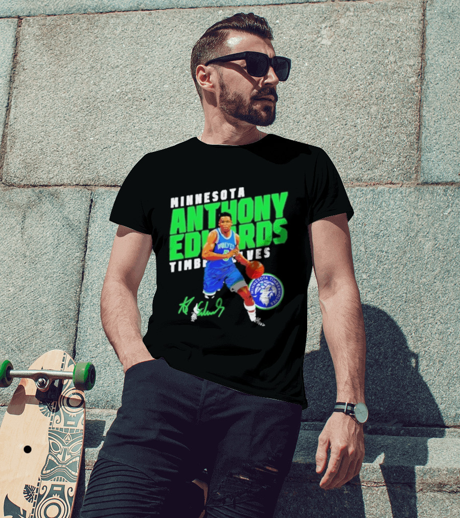 Minnesota Anthony Edwards Timberwolves Basketball Player Signature T-Shirt