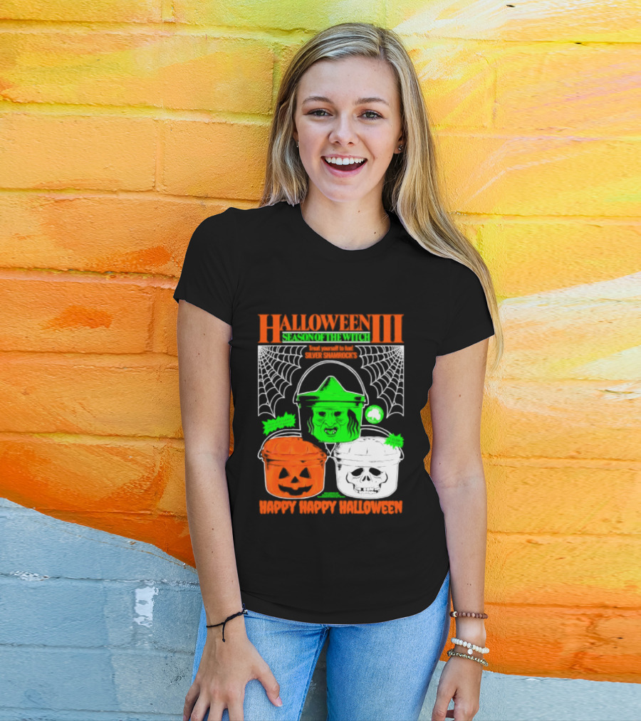 Halloween III Season Of The Witch Silver Shamrock Pumpkin Skull Witch Buckets Happy Happy Halloween T-Shirt