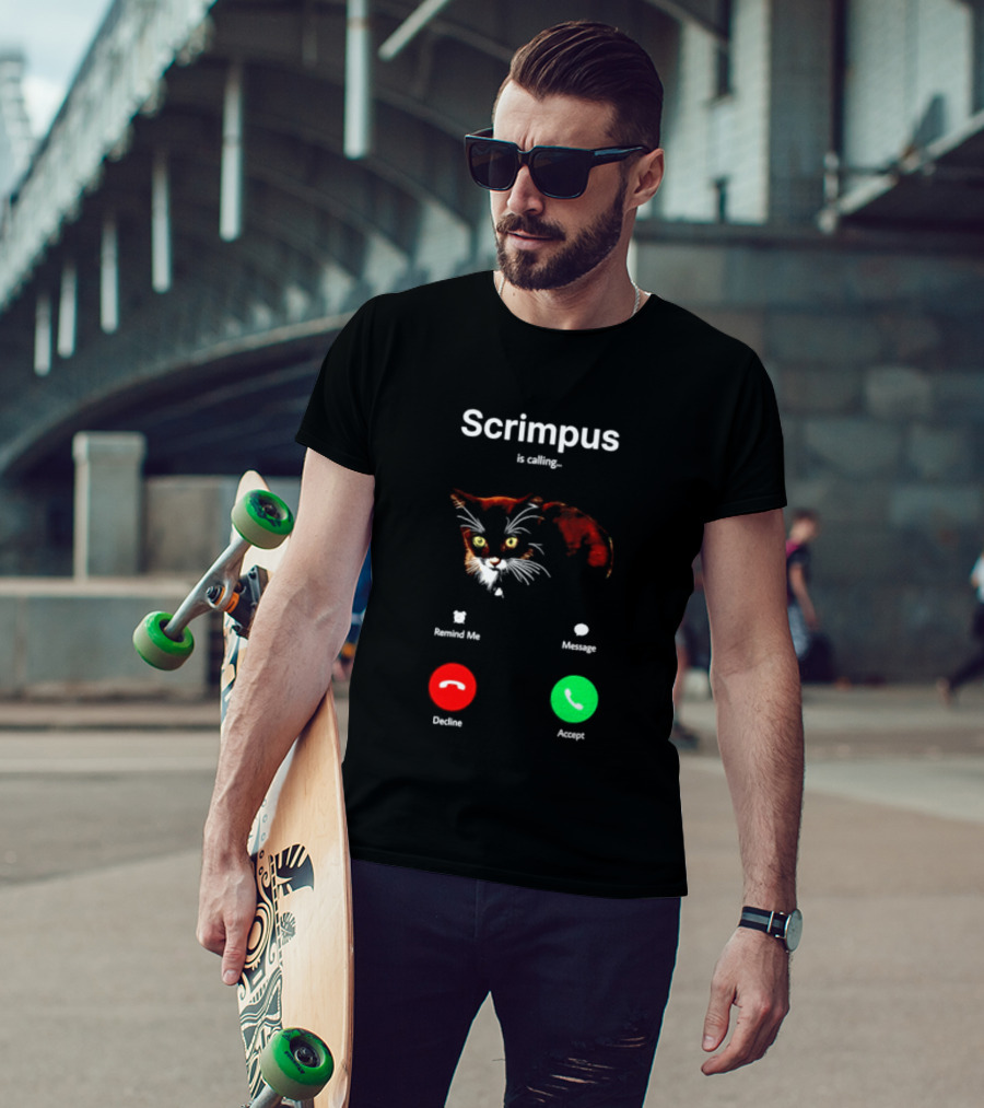 Scrimpus Is Calling Cat Phone Call Meme Humor Reject Accept T-Shirt