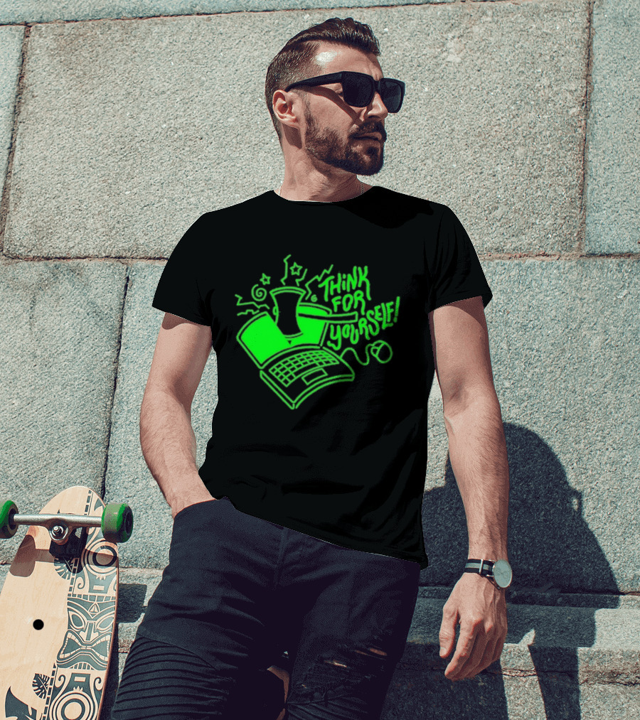Avi Matzo X RAYGUN Think For Yourself Computer Stars Green T-Shirt
