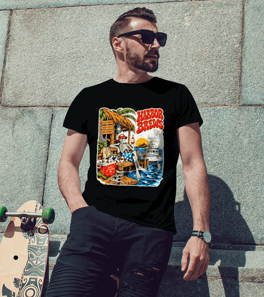 Harbor Brews Cold Beers Fresh Catch Skeleton Day Drinking Brighter Days T-Shirt