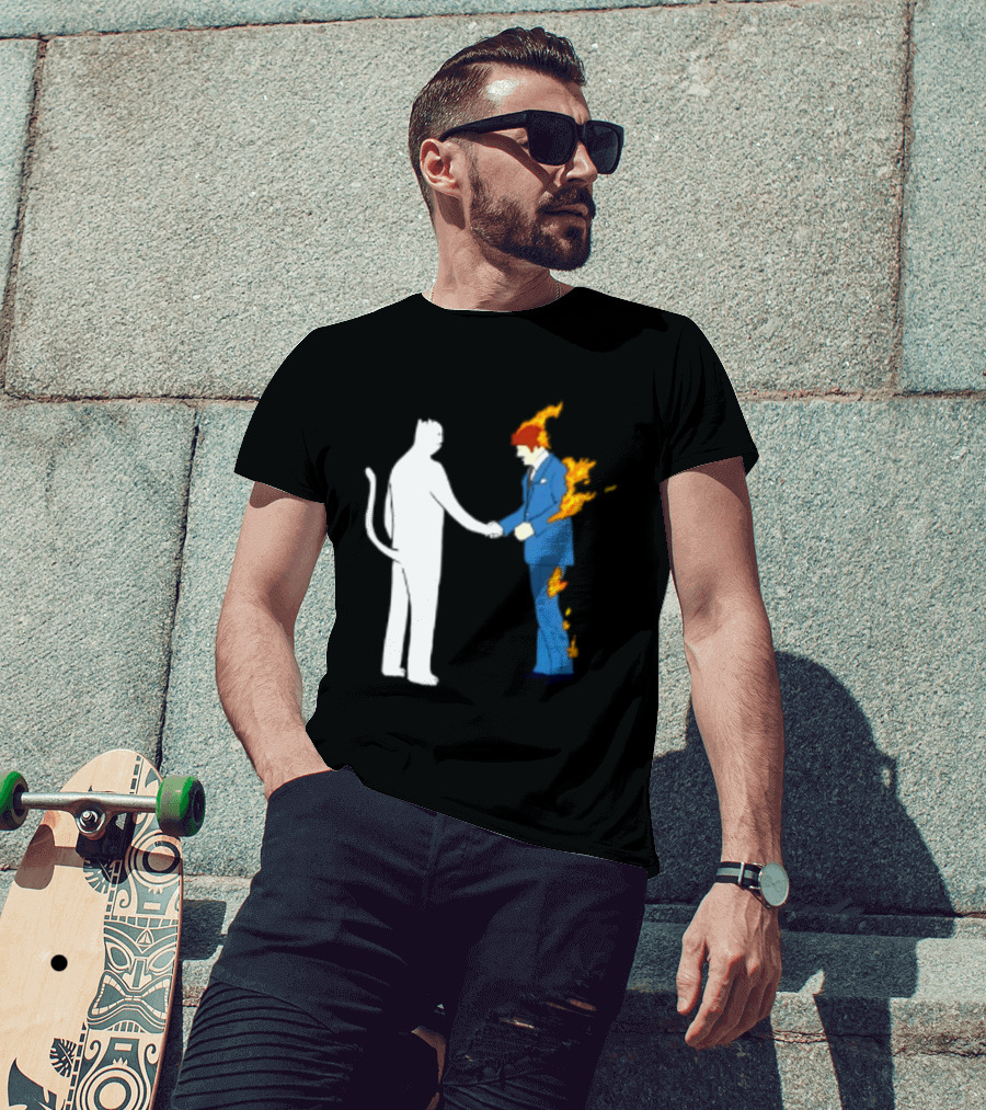 Rip N Dip Cat Handshake Burning Man Suit On Fire T-Shirt