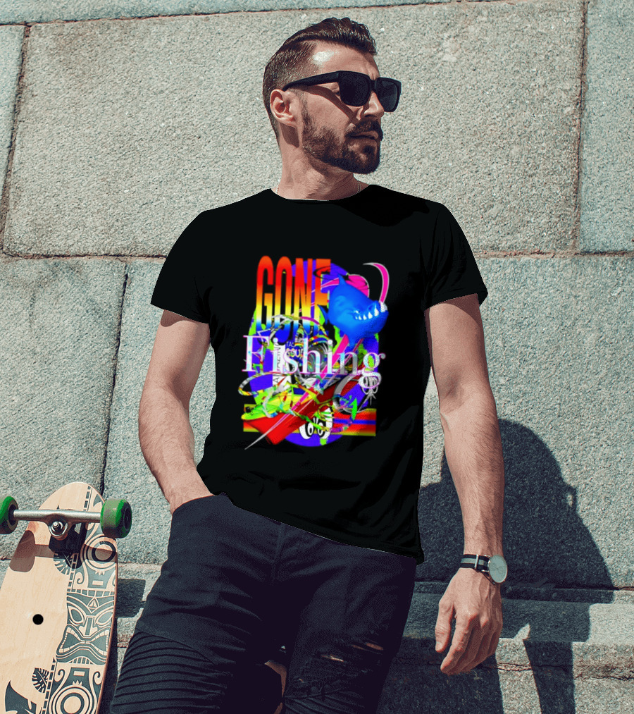 Gone Fishing Shark Rainbow Kayak Adventure T-Shirt