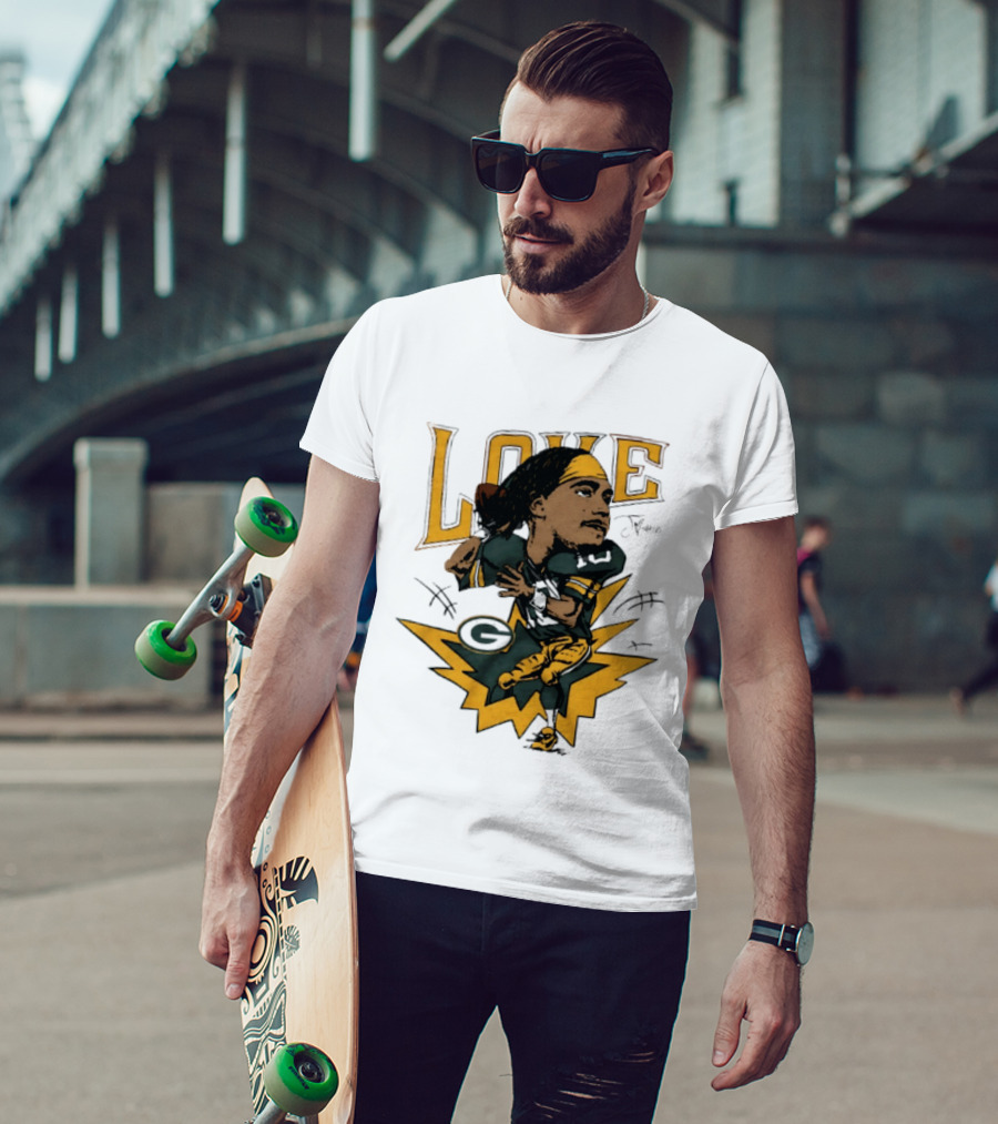 Green Bay Packers Jordan Love Caricature Football Star T-Shirt