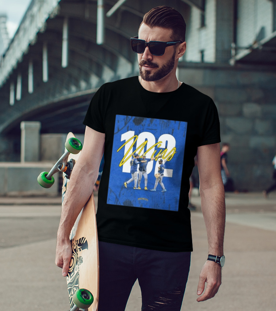 Milwaukee Brewers 102 Wins Blue Background Team Celebration T-Shirt