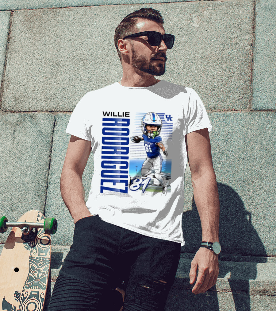 Willie Rodriguez 81 Kentucky Wildcats NCAA Football Player Name Caricature T-Shirt