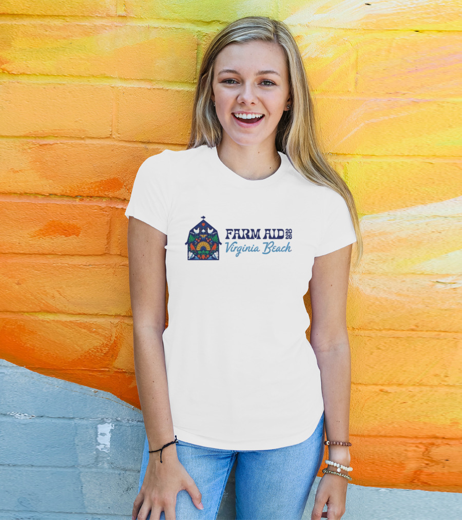 Farm Aid 2026 Virginia Beach Stained Glass Barn Sunflowers Doves T-Shirt