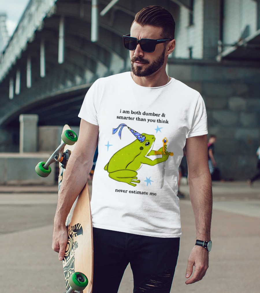 I Am Both Dumber And Smarter Than You Think Never Estimate Me Frog Sword Stars Party Hat T-Shirt