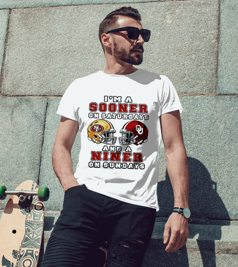 I'm A Sooner On Saturdays And A Niner On Sundays Football Fans Rivalry Helmet T-Shirt