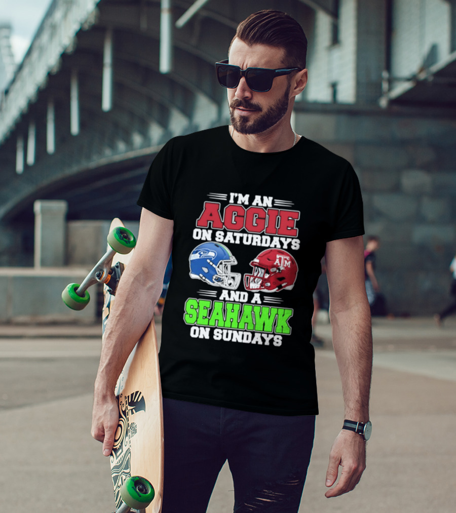 I'm An Aggie On Saturdays And A Seahawk On Sundays Football Helmets T-Shirt