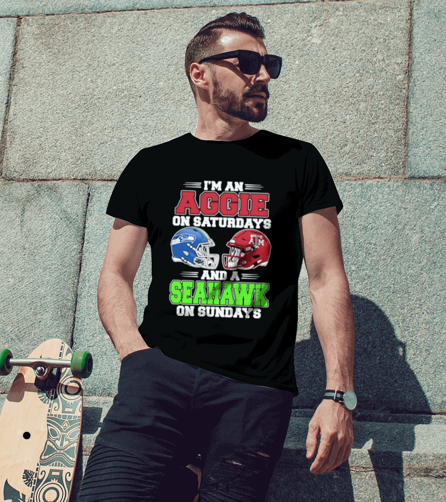 I'm An Aggie On Saturdays And A Seahawk On Sundays Football Helmets T-Shirt