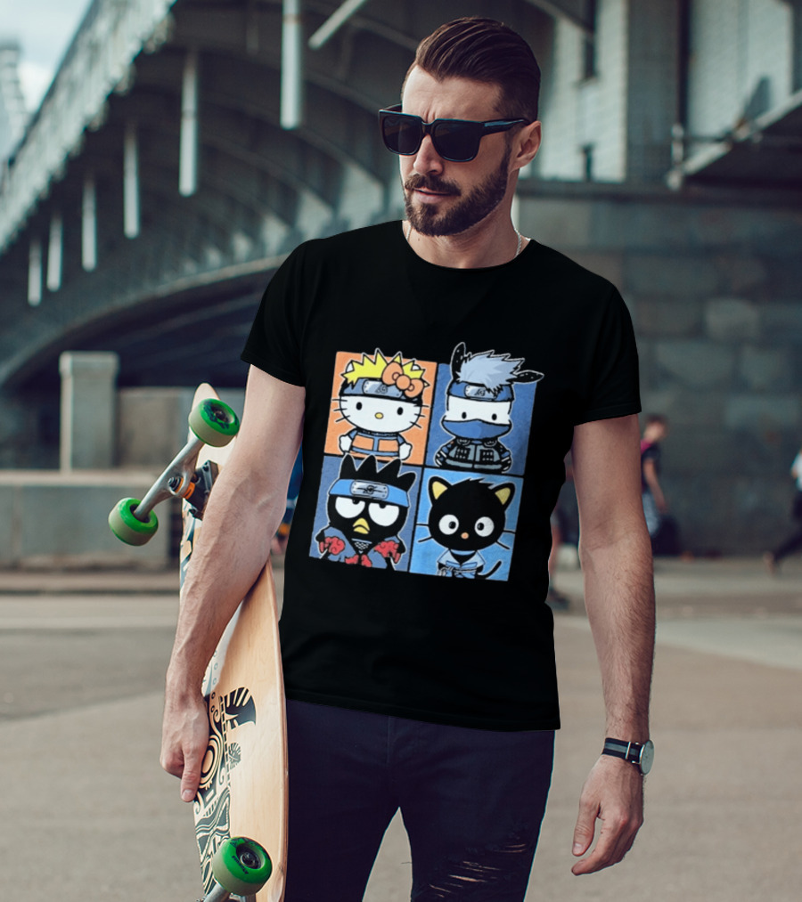 Naruto Shippuden Hello Kitty Friends Crossover Featuring Iconic Characters In Ninja Attire T-Shirt