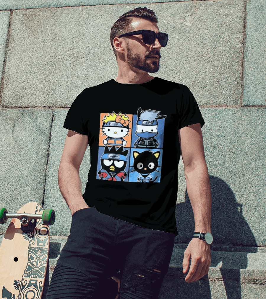 Naruto Shippuden Hello Kitty Friends Crossover Featuring Iconic Characters In Ninja Attire T-Shirt