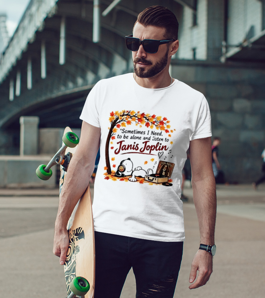 Snoopy Sometimes I Need To Be Alone And Listen To Janis Joplin Under Autumn Tree T-Shirt