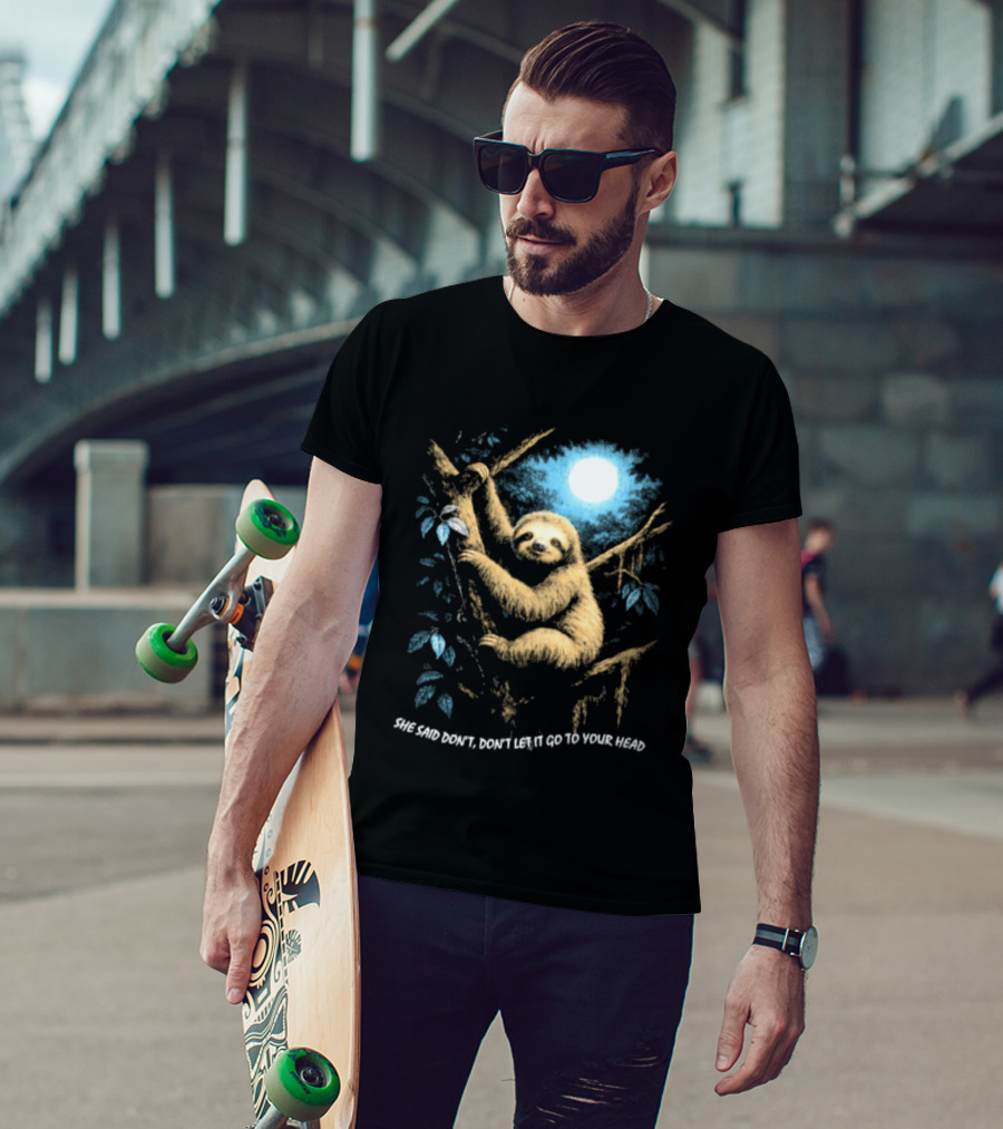 Sloth She Said Don't Let It Go To Your Head Moonlight Jungle Scene T-Shirt